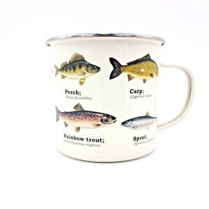 Gift Republic Enamel Camp Mug Fishing Fish Trout Carp Perch Sprat Trout Tuna